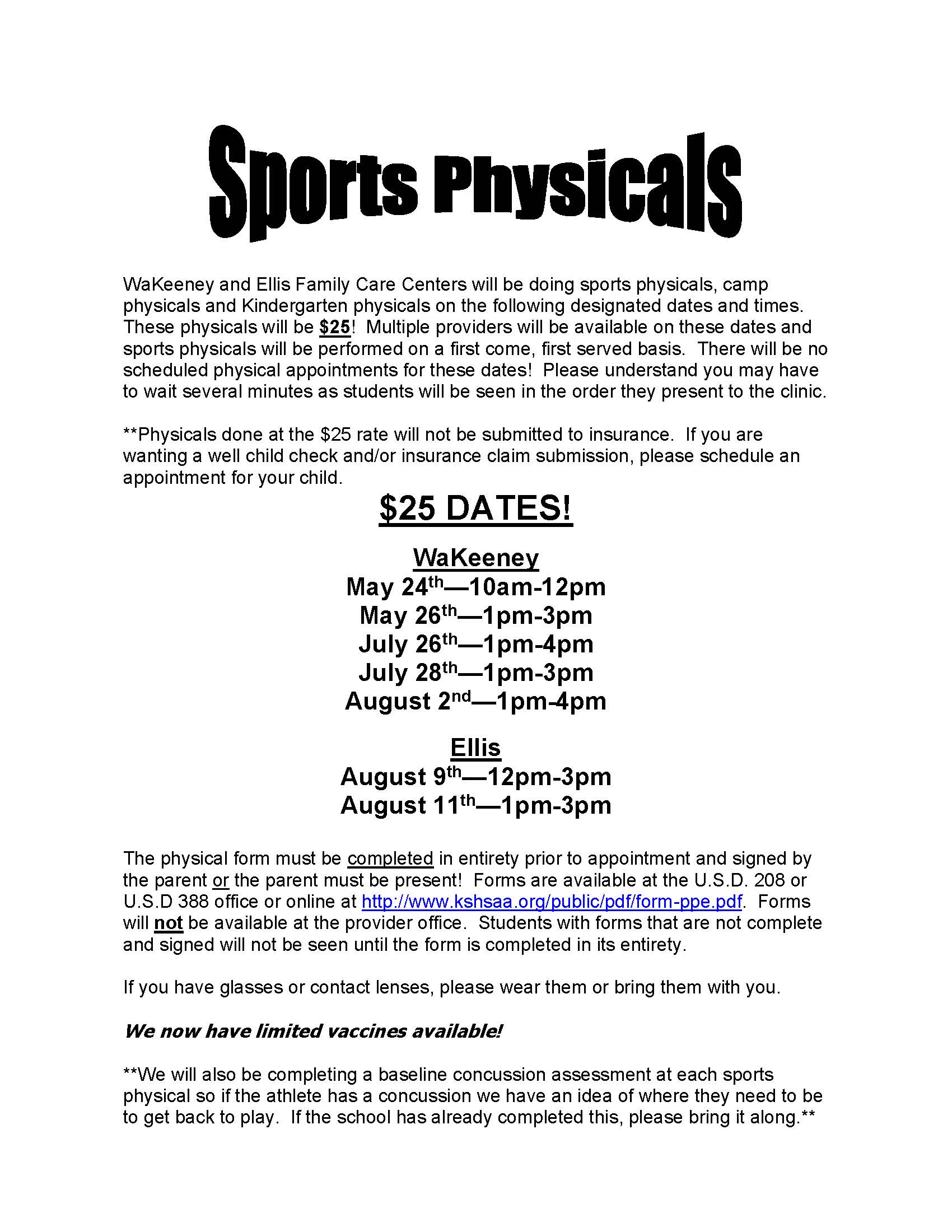 Sports Physicals 2022